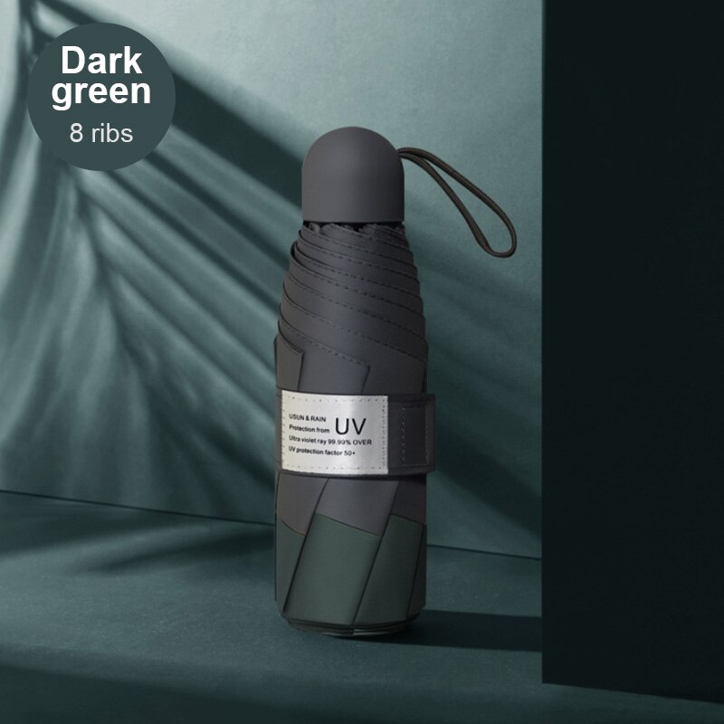 Paraguas de cápsula de protección Anti-UV, miniparaguas plegable, a prueba de viento, portátil, paraguas de lluvia para mujer, paraguas de bolsillo, paraguas de hombre: Dark green