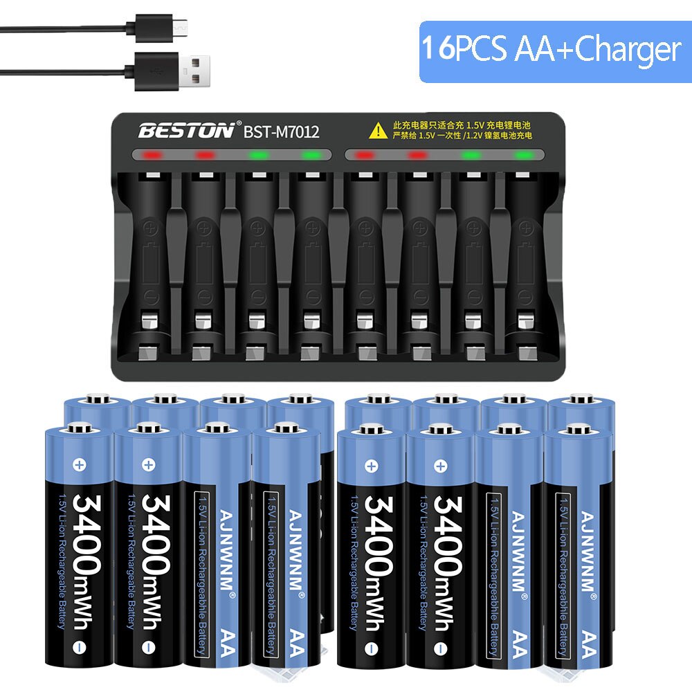 1.5V AA 3400mwh Lithium ion Rechargeable Battery 1.5V Lithium Battery Clock toy Camera Battery Toy Remote Control MP3