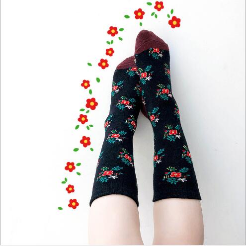 2Pairs Pack Autumn and winter floral color matching combed cotton children kids girls boys socks