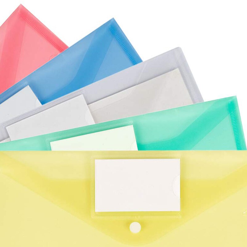 25 Pack Plastic Clear Document Folder with Label Pocket/Snap Button Closure, A4 Size, File Envelopes for School Home Work Office