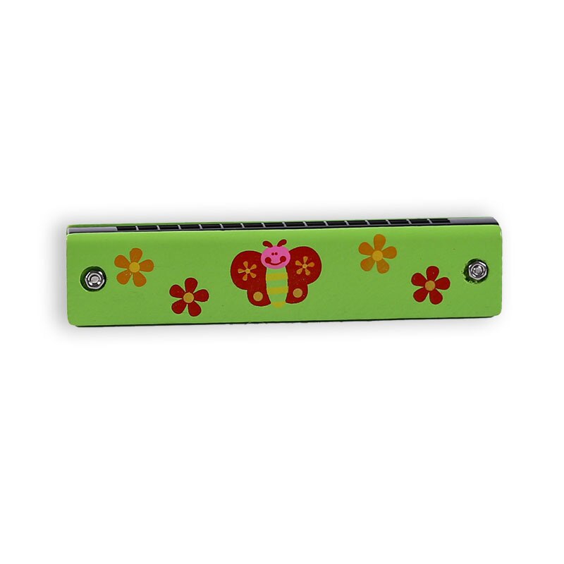 1Piece 13CM Wood Plastic 16 Holes Harmonica Toy Cute Flower Fun Double Row Early Educational Musical Instrument For Kids: butterfly 2