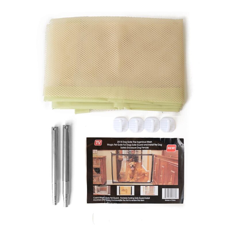 Portable Dog Fence Gate Ingenious Mesh Dog Isolation Net Durable Safety Enclosure Indoor Pet Fence Puerta Del Perro Pet Supplies: Beige / 110X75CM