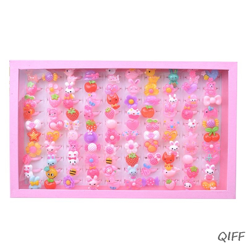 Mixed Color lovely Rings Children's Day Jewelry Plastic Kids Ring for Girls with Different Style Animal Fruit as