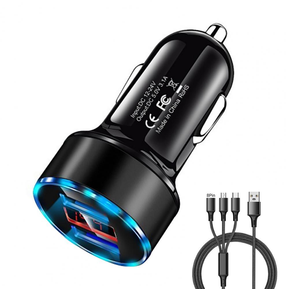 Hervorragendes usb-autoladegerät mit 3 in 1 datenkabel, effizientem und stabilem ladeadapter: Schwarz