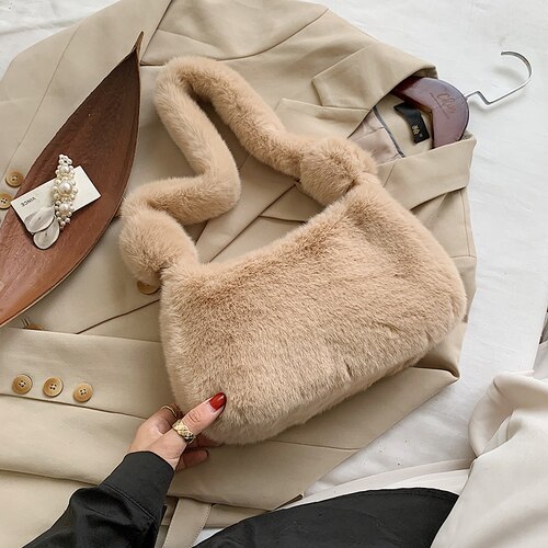 Pluche dames schoudertassen, snoep dames crossbody tassen, luxe bont crossbody tas, flap dames portemonnee: Khaki
