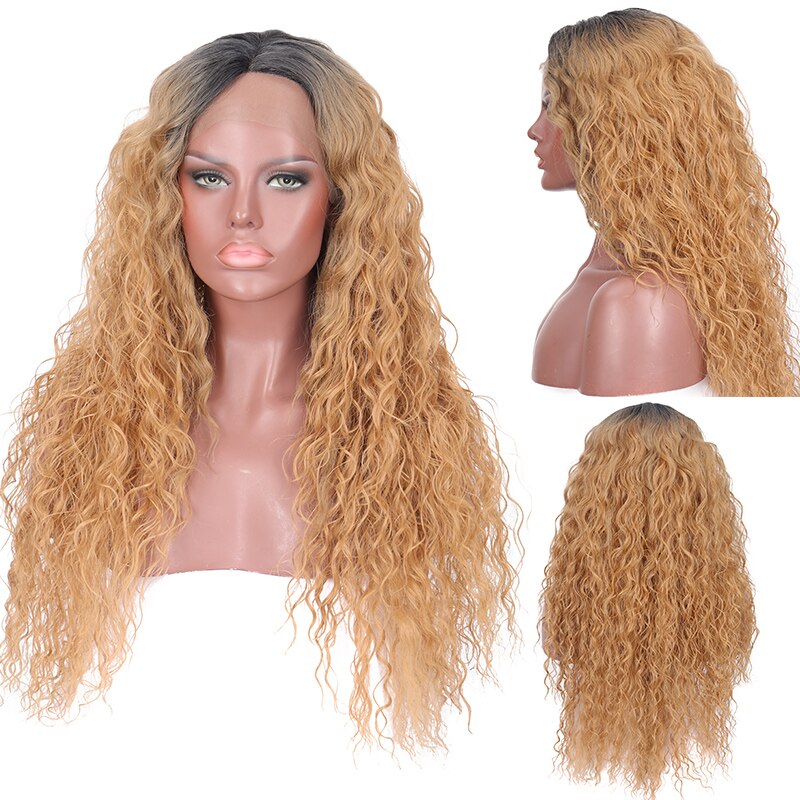 Dianqi Ombre Haarkant Blonde 29 Inch Lange Water Wave Kant Pruik Afro-amerikaanse Pruik Synthetische Pruiken Voor zwarte Vrouwen