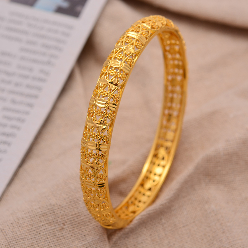 24K 1 Pcs Dubai Bruiloft Armbanden Voor Vrouwen Man Ethiopische Sieraden Goud Kleur Afrika Armbanden Vrouwen Arabische Verjaardag Sieraden