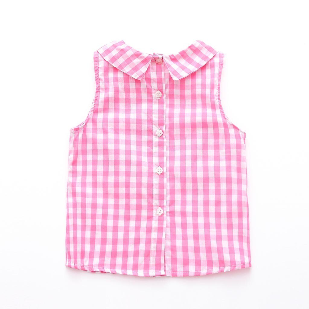 Kinderen Baby Kids Tops O-hals Mouwloze Plaid T Shirts Print Vest Tops Voor Meisjes Zomer Casual Kleding Mouwloos T-shirt