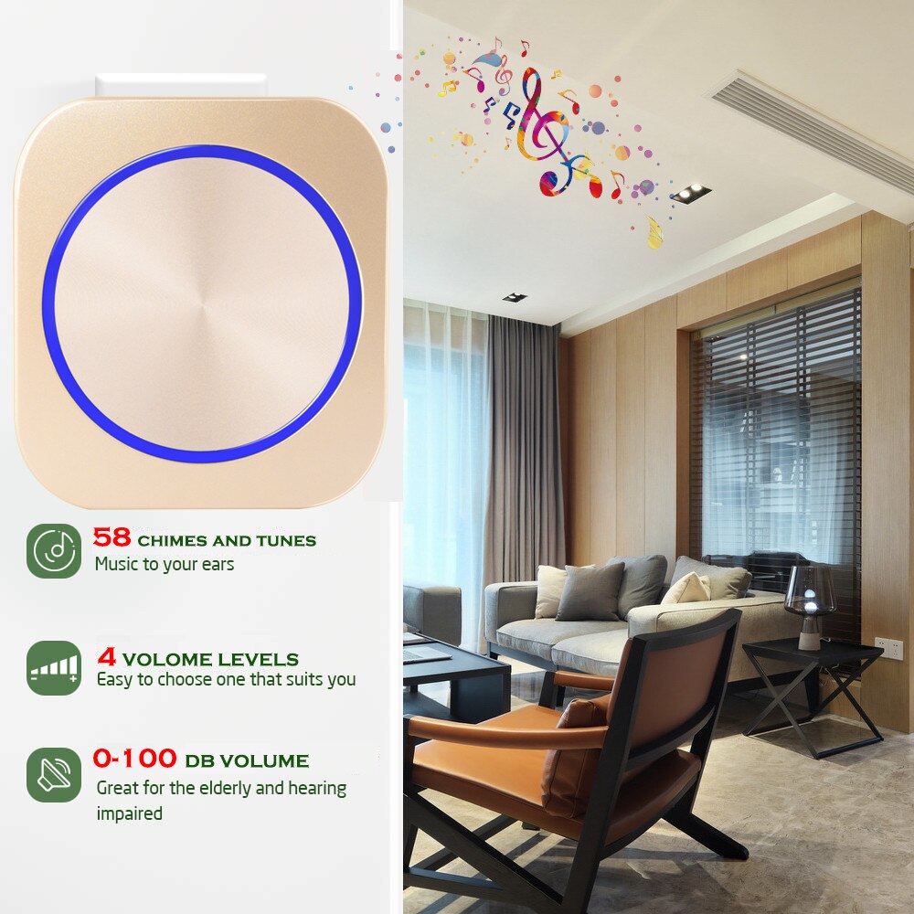 SMATRUL US Plug Self-Powered Wireless Doorbell Door Bell Chime Ring Call No battery 4 Model Waterproof 150M 58 Music 110V-220V