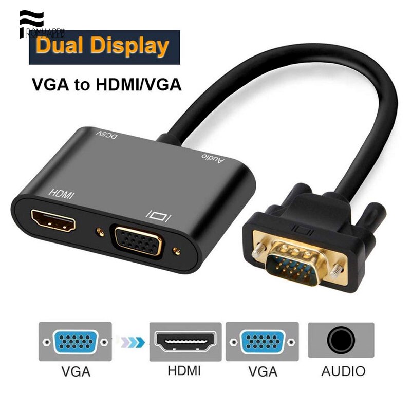 VGA to VGA HDMI Splitter with 3.5mm Audio Converter Support Dual Display for PC Projector HDTV Multi-port VGA Adapter