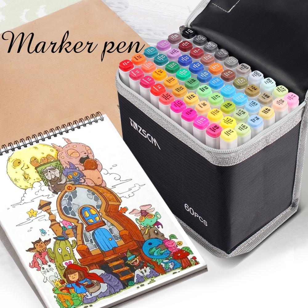 60/80 marcadores de arte de cor manga desenho caneta marcador álcool baseado esboço feltro-ponta oleosa twin escova caneta animação produção suprimentos: 60 colors