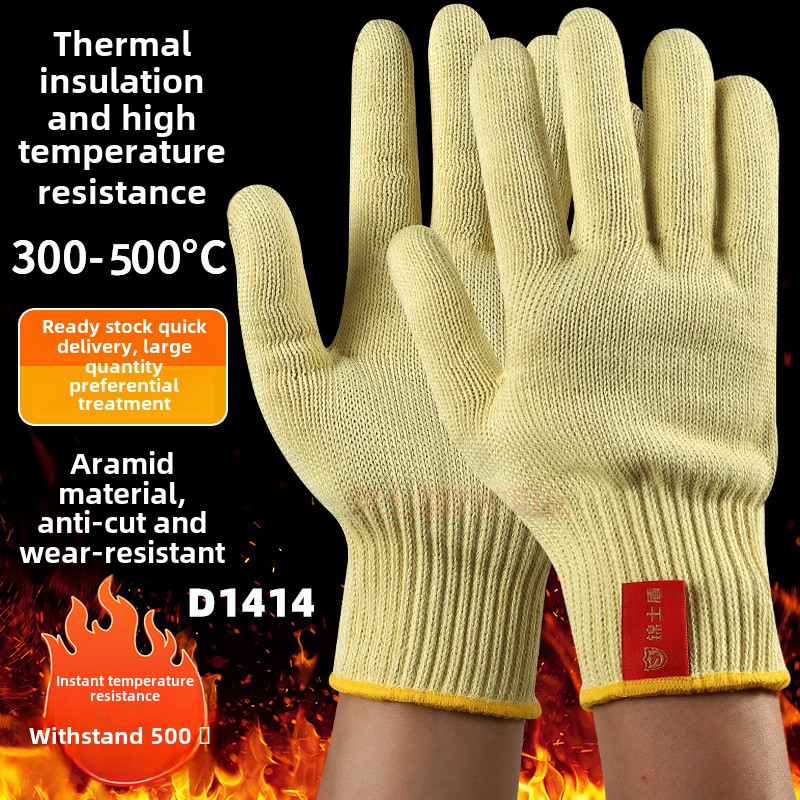 Kevlar aramid high temperature resistant, anti-scalding and anti-cutting, wear-resistant, non-slip wrist guard gloves: Red