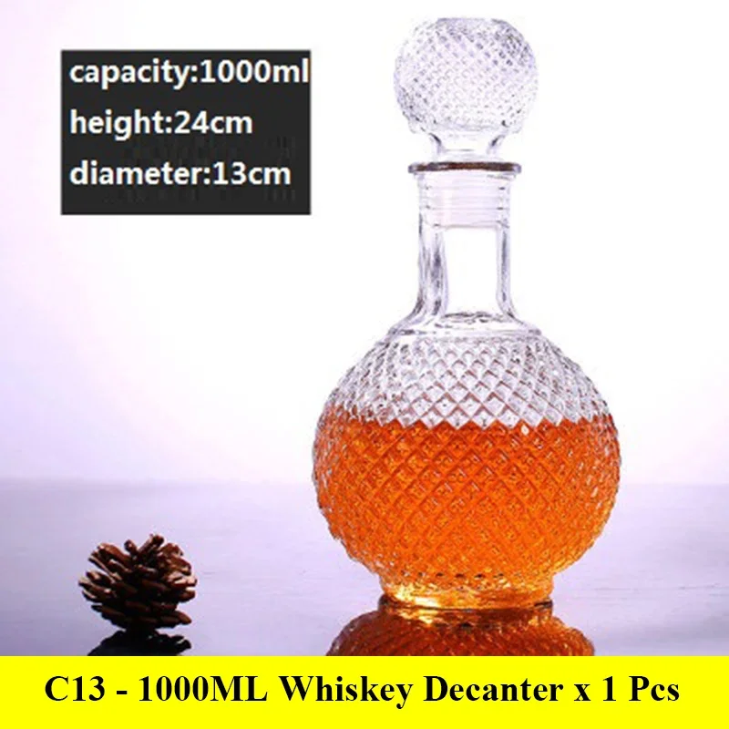 Decantadores de whisky de vidrio sin plomo para licor Scotch Bourbon, botella de copa de vino de 3 estilos, novedoso, 1000ml: COFFEE