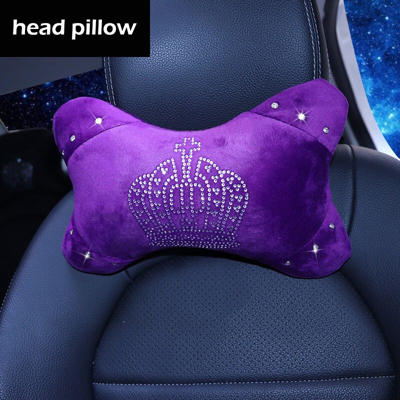 Plush Purple Crown Car Seat Belt Cover Pad Neck Pillow Waist Support Rhinestone Steering Wheel