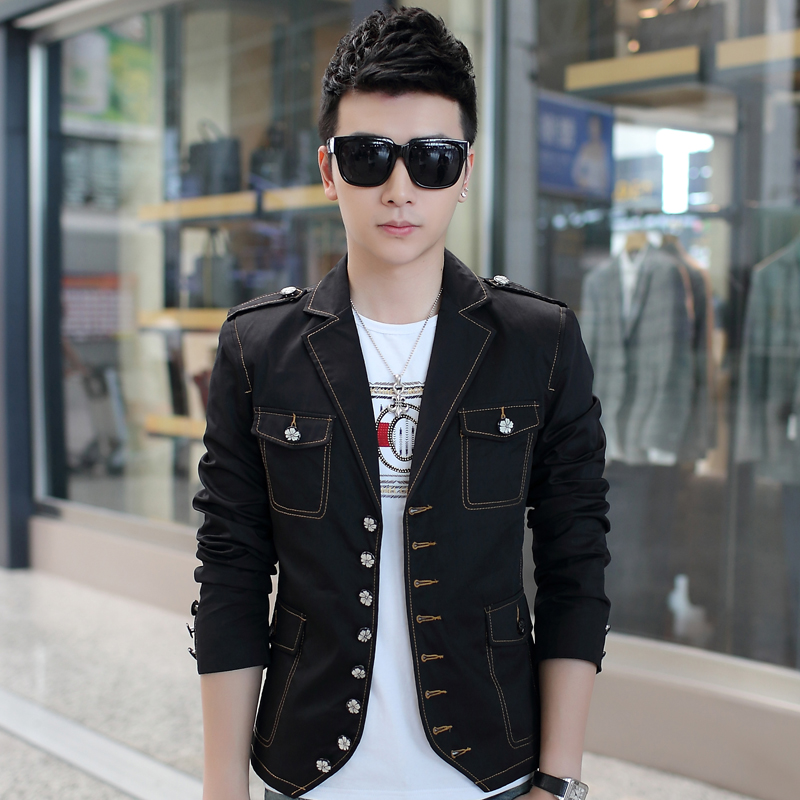 spring and autumn hair stylist suits Korean casual Slim jacket denim jacket young men short suit