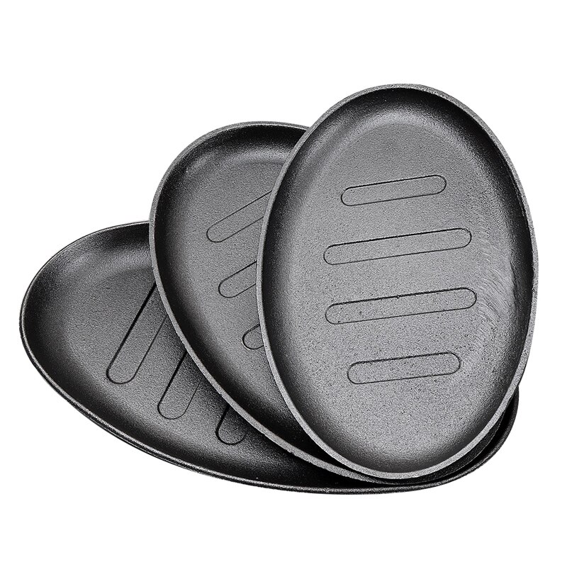 Kitchen Tools Dinner Plate Steak Sizzle Plate Cast Iron Sizzling Platter Serving Plate Wooden Base + Handle