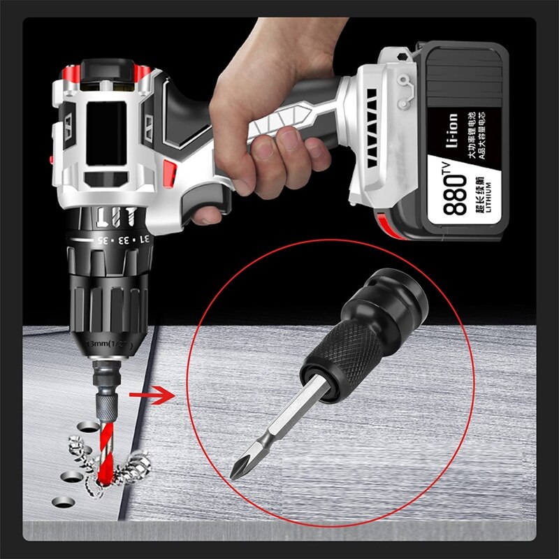 1/4 Inch Bit Socket Adapter, 1/2 Inch Vierkante Drive (1.3 Cm) tot 1/4 Inch Zeshoekige As (0.6 Cm) Quick Release Converter