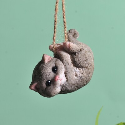 Schattige katten honden teddy schommel dier boom hanger hangende decoratie kawaii verjaardag kinderspeelgoed feeëntuin miniaturen huisdecoratie: Grijze kat