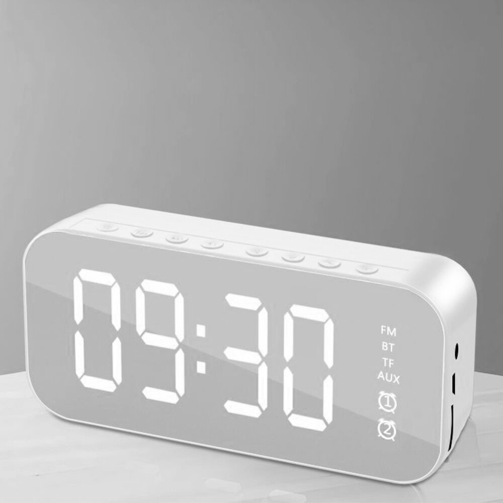 Smart Wekker Spiegel Dual Wekker Fm Radio Bluetooth Speaker Led Digitale Display Wake Up Tafel Klok Woondecoratie: WHITE