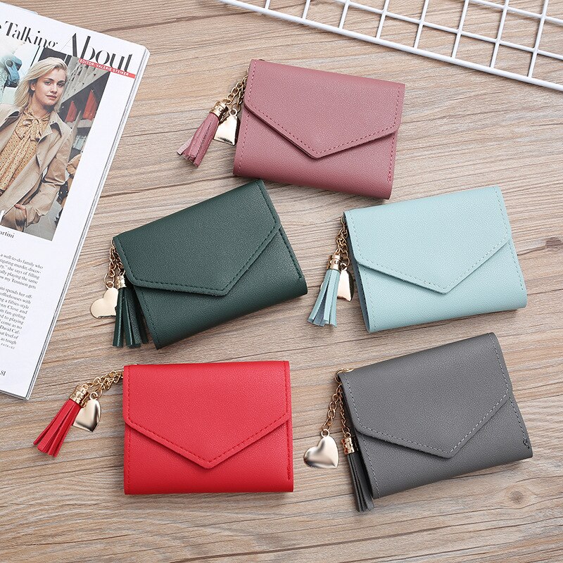 Women's Wallet Cute Student Tassel Pendant Short Wallet Trend Small PU Wallet Coin Purse Ladies Card Bag For Women
