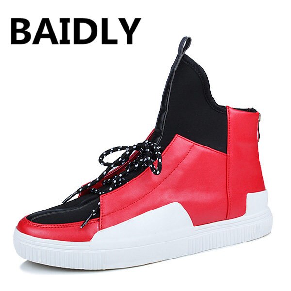 Baidly höst/vinter high top herr sneaker fritidsskor herr läder skor hip hop herr boots skor chaussure homme: Röd / 9