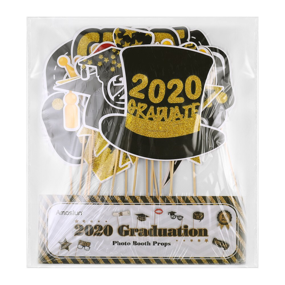 Amosfun 18PCS Graduation Photo Booth Props Kit Party Favor for Graduation Party