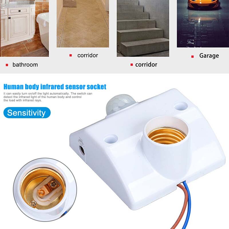 E27 Lamp Holder Infrared Motion PIR Sensor Automatic LED Light Lamp Holder Switch SNO88