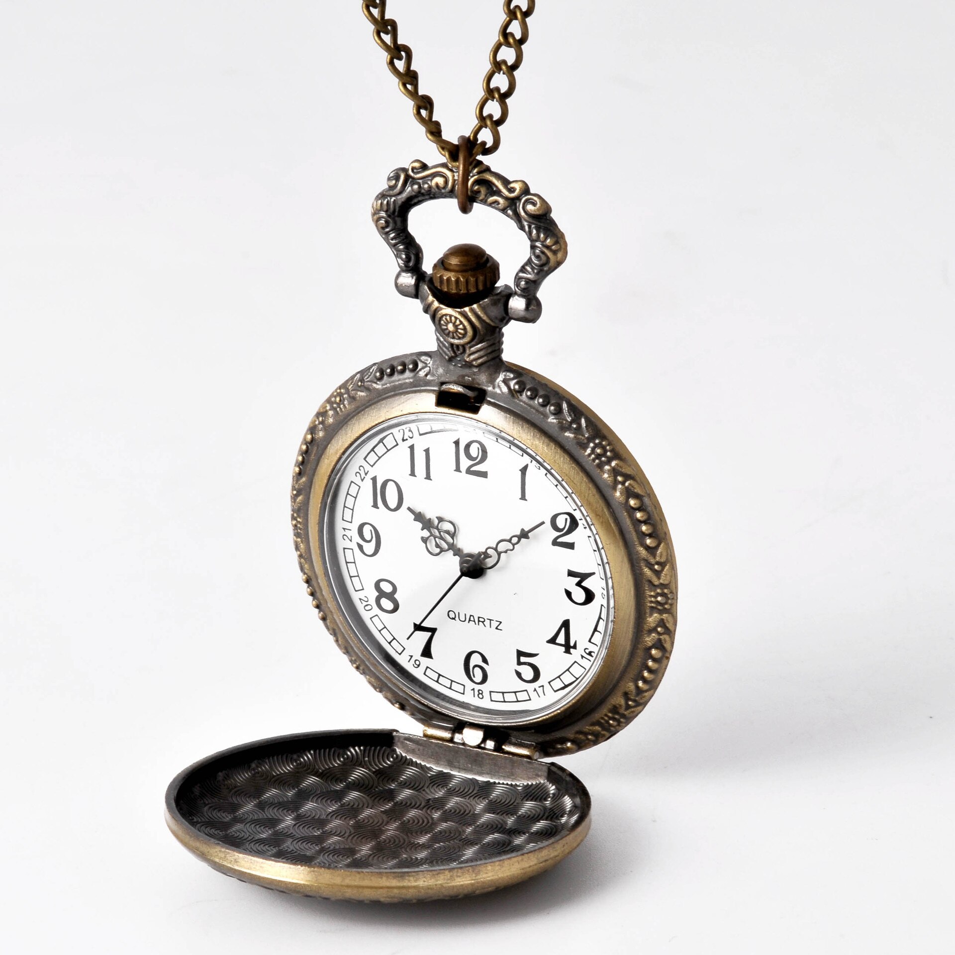 Vintage bronze lommeur quartz retro vedhæng ur med fob ure halskæde kæde bedst til mænd kvinder reloj 02 relogio