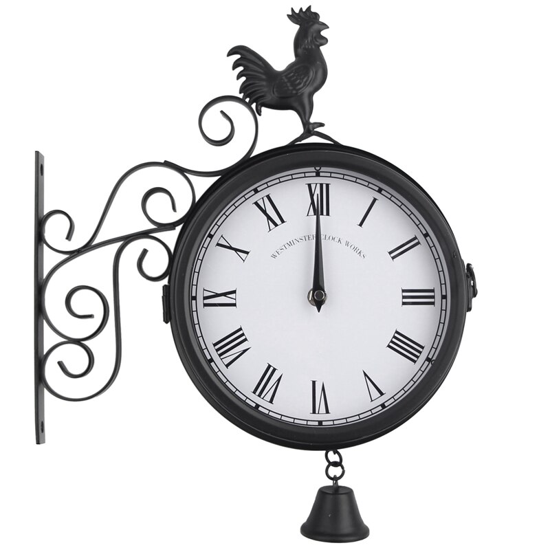 Outdoor Garden Wall Station Klok Dubbelzijdig Haan Vintage Retro Home Decor