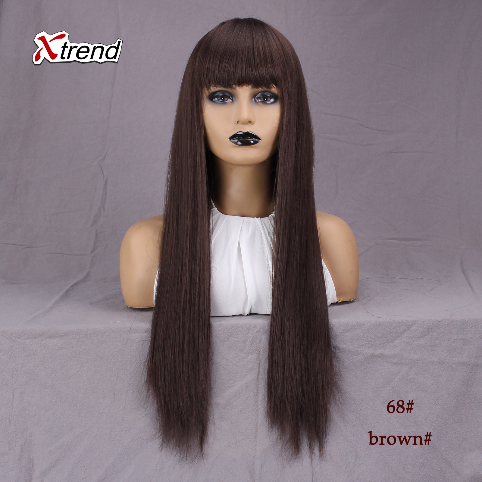 Xtrend Synthetic wig 26 Inch Straight Wig With Bangs Long Hair Wigs for Women Heat Resistant for Daily Halloween Cosplay Party: 68 Brown