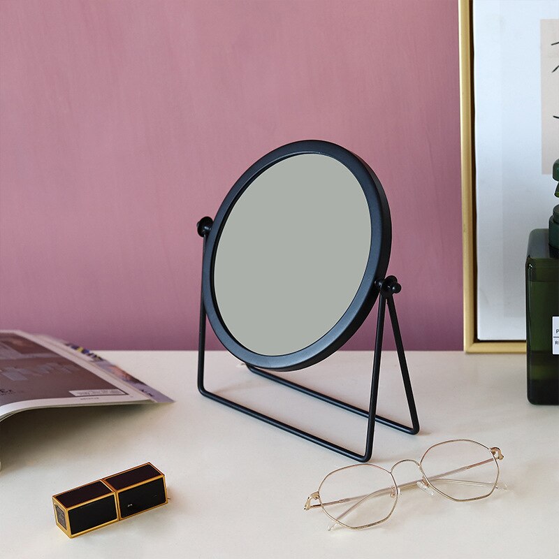 HD Black Edge Bracket Makeup Mirror 360 Degree Rotating Portable Simple Desktop Cosmetic Mirror Metal Vanity Mirror Make Up Tool