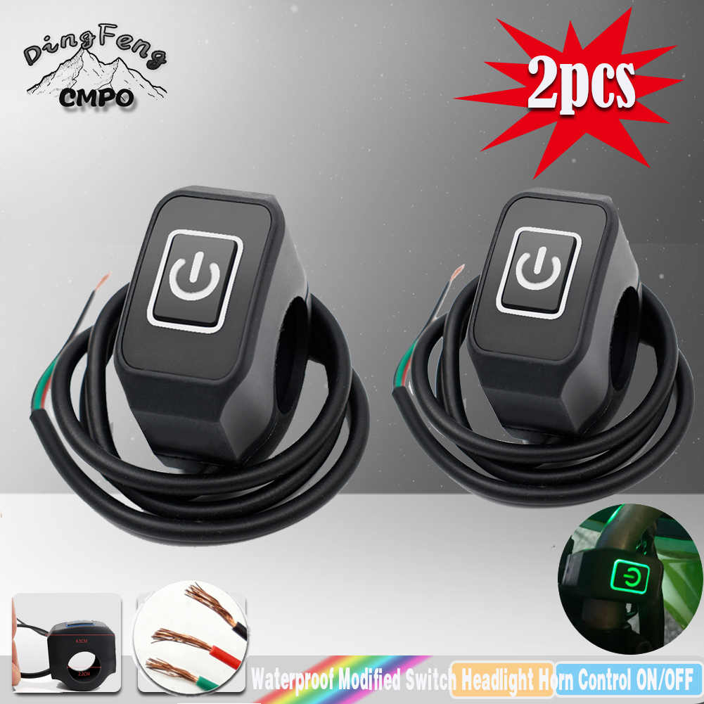 1/2 pièces interrupteur de guidon de moto avec bouton momentané de lumière LED pour électrique Star Kill bouton de commutation de commande étanche 22mm: Or