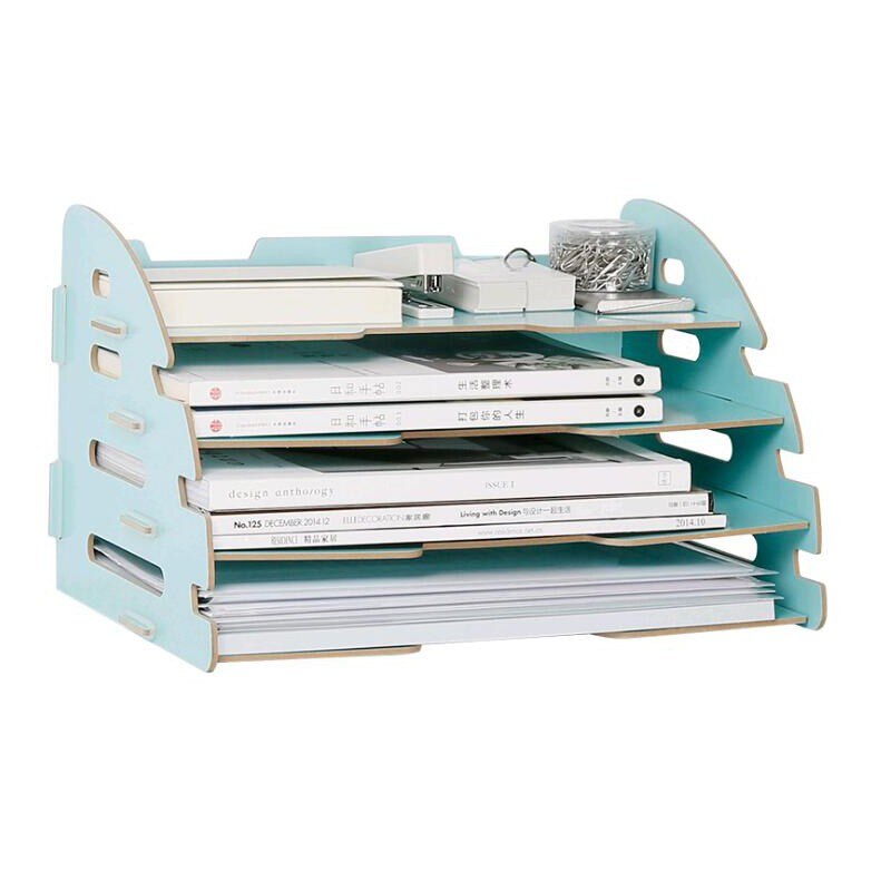DIY Wood Hand Made Desk Organizer Office School Supplies Desk Accessories Organizer 4 Layers File Tray Book Holder