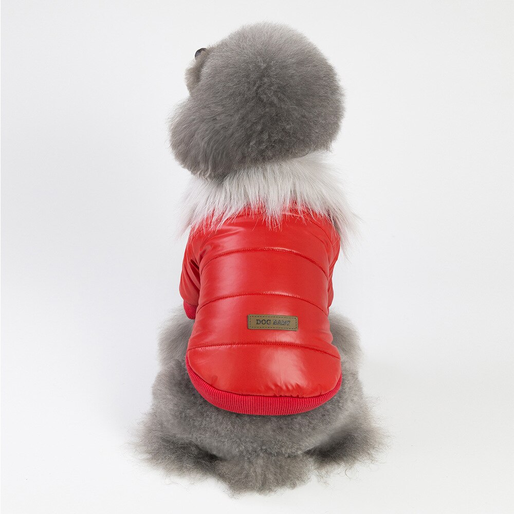 Waterproof Dogs Bread Clothing Pet Fur Collar Parkas Dog Winter Polyester Classic Coat Puppy Red Reversible Wear Pet Custome
