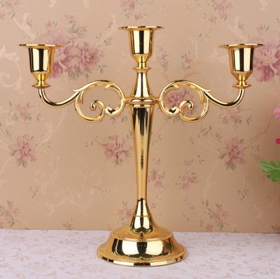 4 colors! Silver/Gold/Bronze/Black 3-arms metal candle holder 27cm height candle stick wedding candle stand: color 1
