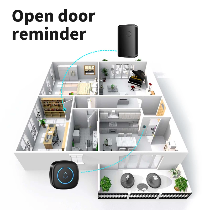 CACAZI Door Sensor Chime for Door Opens Outdoor Split Sensor Doorbell Adjustable 60 Ringtones LED Indicators Entry Alert Chime