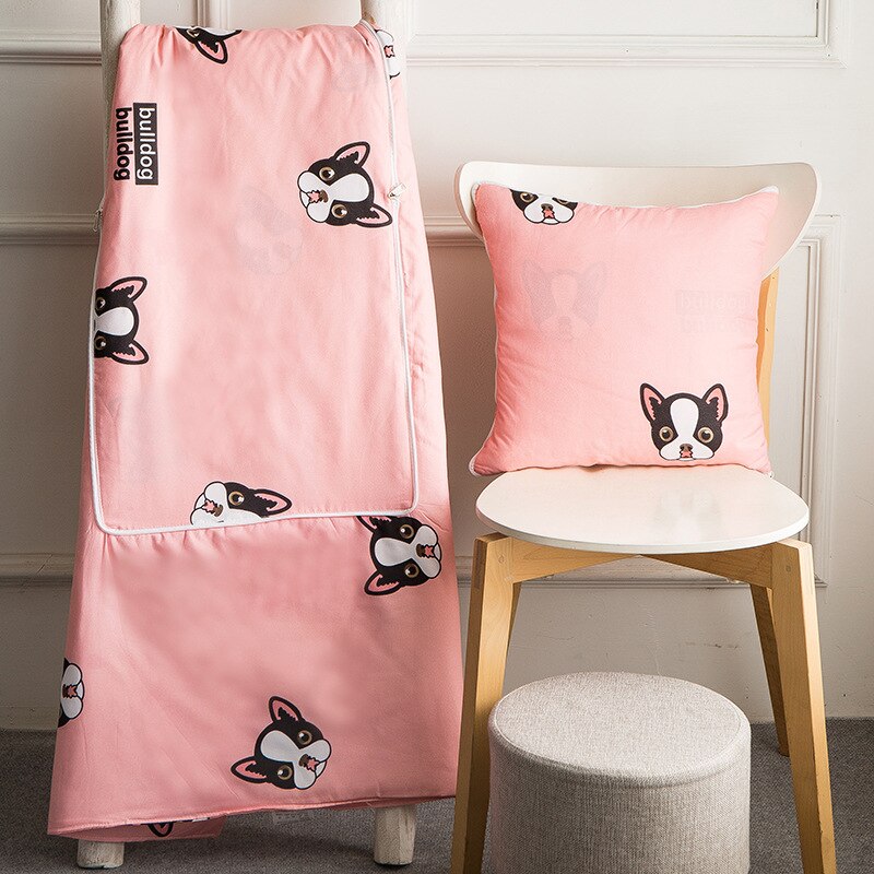 Pillow Quilt Dual-use Multi-Function Double Zipper Foldable Soft for Car Office Sofa P7Ding: Cute dog