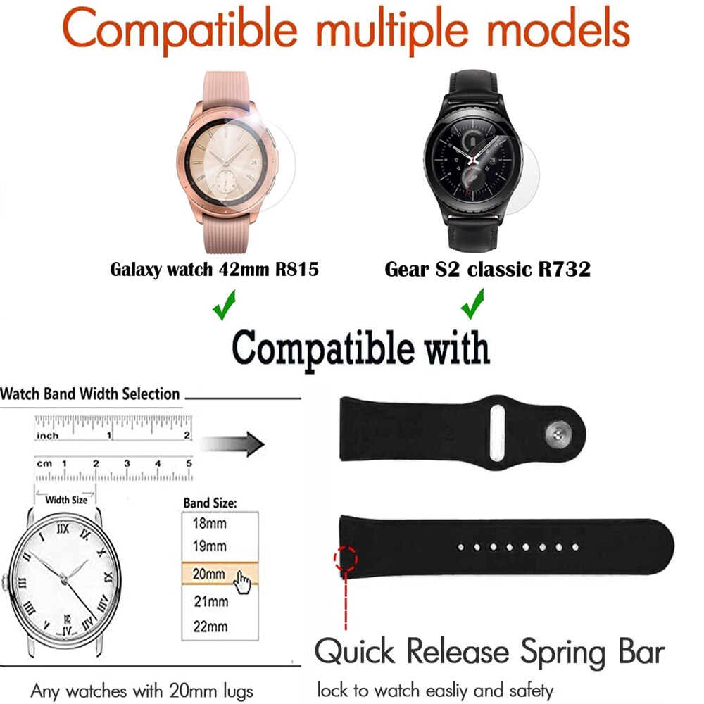 20mm armbånd til samsung galaxy ur 42mm rems silikonebånd til samsung gear  s2 classic 732 med glasbeskyttelsesfilm