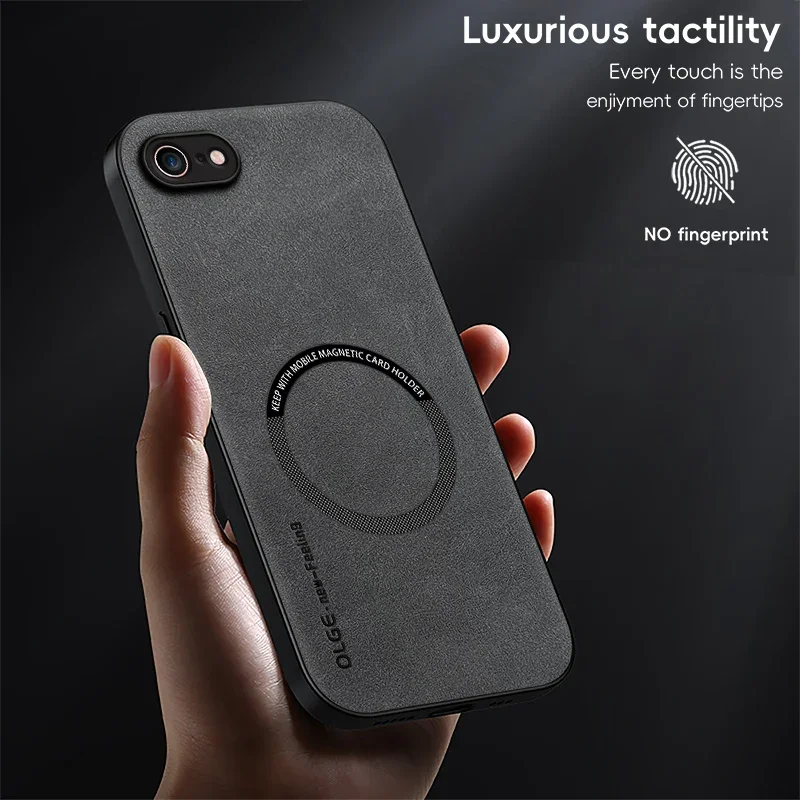 Magnetisk retro skinndeksel til iphone 16e 7 8 plus se iphone 8 plus trådløs lading telefondeksel