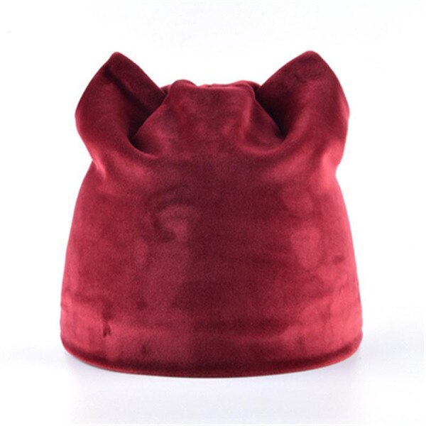 Kvinne vinter flanell skullies katt øre lue pluss fløyel tykk dobbeltlag varm lue hatt øre klaffer jenter søt lo strikk lokk: Rød