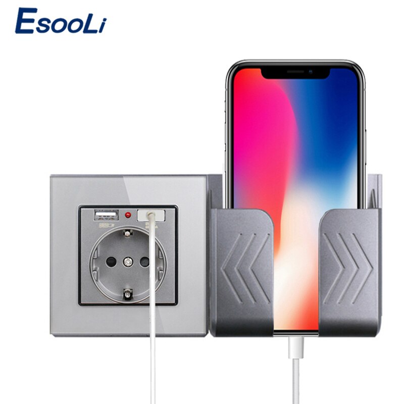 Esooli Crystal Glas 2A Dual Usb-poort Wall Charger Adapter Opladen Socket Met usb Adapter Muur EU Plug Socket Power outlet