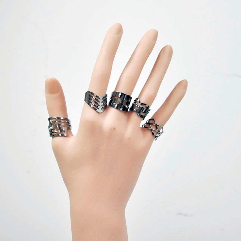 10Pcs Women Vintage Black Ring Gypsy Adjustable Finger Tattoo Rings Lots Toe Ring Female Jewelry Mixed Random Style LR4039