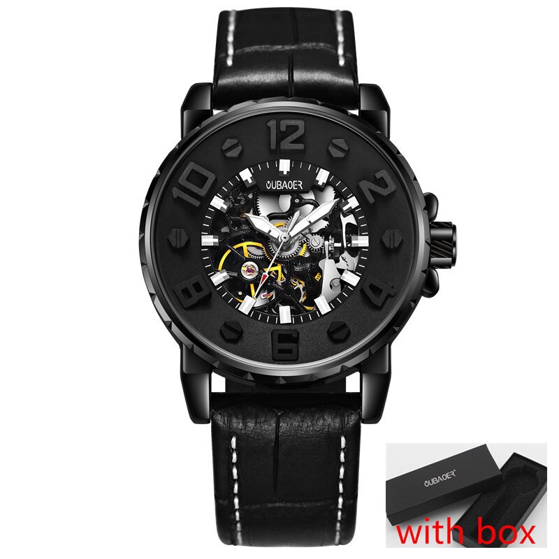 OUBAOER-Reloj de pulsera para hombre, de negocios, automático, Tourbillon, mecánico, resistente al agua, masculino,: whole black 004A box