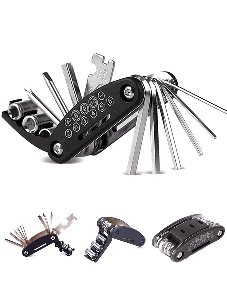 16 in 1 Multifunctional Folding Repair Tools Kit Portable Wrench Nut Tire Screwdriver Set for Car Bike Motorcycle Maintenance: Default Title