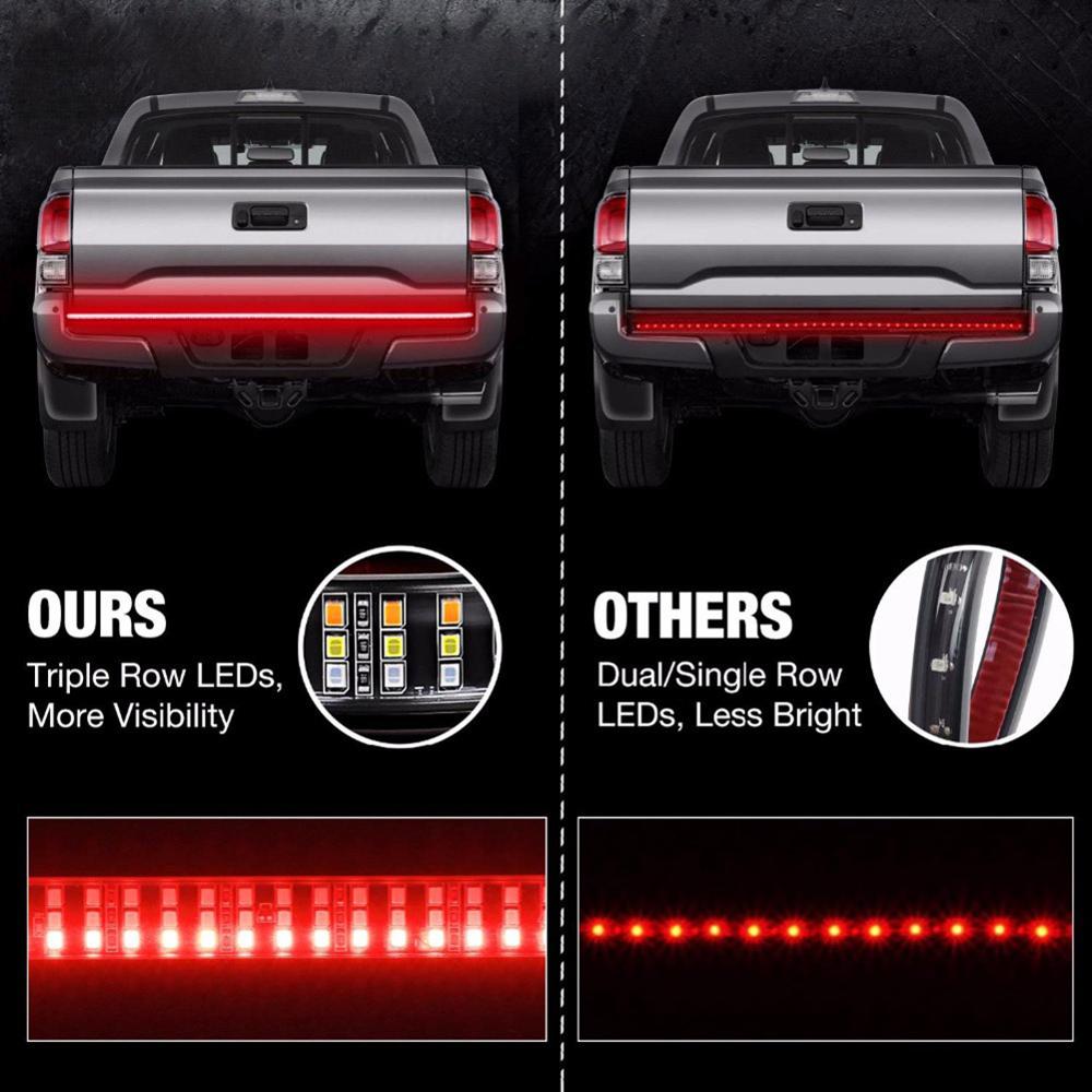60 Inch Car LED Tailgate Light Bar Triple-Row Waterproof Light Turn Signal Brake Light Reverse Light for Truck Pickup Van