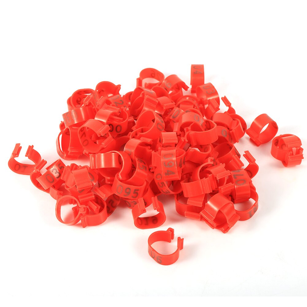 300pcs Inner Diameter 16mm 20mm Clip On Leg Band Rings Chickens Ducks Hens Poultry Pigeon Carry Ring With Text Parrot Leg Rings: Red / 20mm