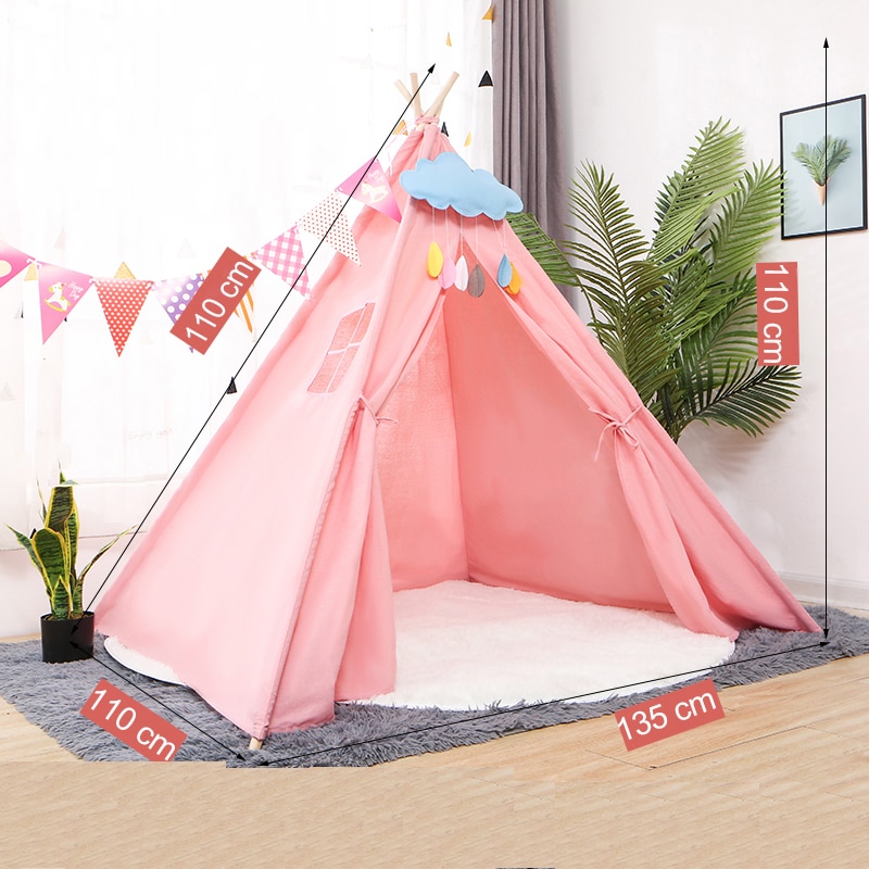 135*110 centimetri Per Bambini Portatili Tenda Tela di Cotone Tepee Casa Tenda dei bambini Delle Ragazze della Casa del Gioco Wigwam Gioco di Casa india Triangolo Tende