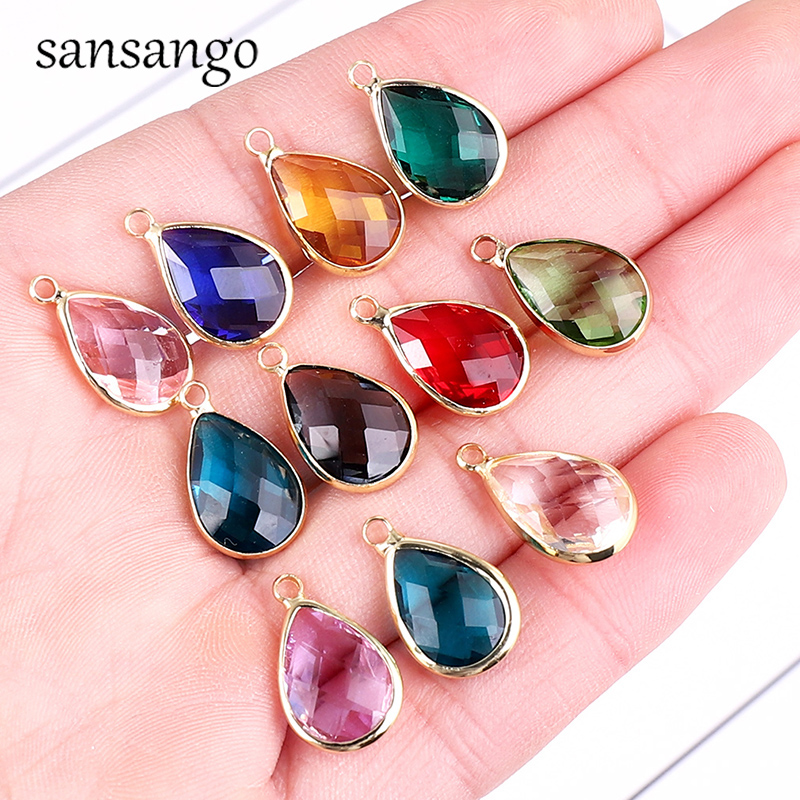 10 unids/lote de dijes de gota de agua, colgantes de aleación de cristal, pendientes DIY, collar para accesorios de fabricación de joyas