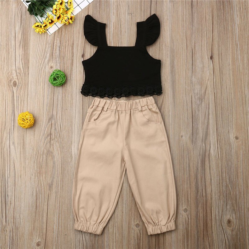 Estate del Bambino Del Bambino 2020 Scherza I Vestiti Senza Maniche T-Shirt + Pantaloni Kaki Ragazze Abiti vestiti del bambino della ragazza vetement enfant