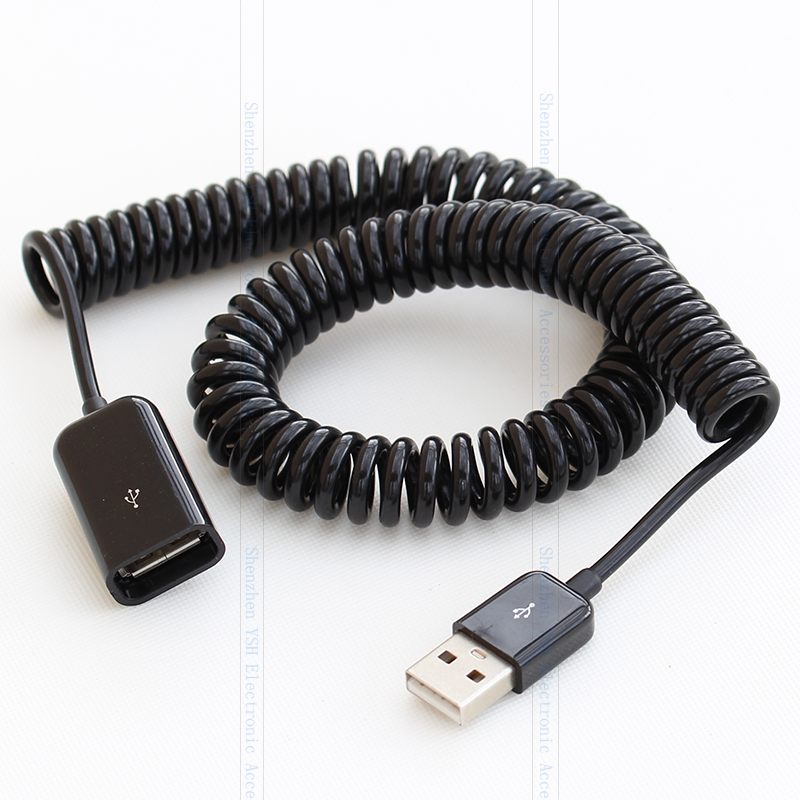 2 M elleboog Lente Coiled USB 2.0 Man-vrouw Data Sync Charger Verlengkabel